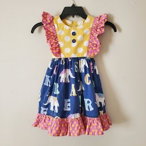 Eleanor Rose Toddler Dress Girls Elephants ABC Mixed Polka Dots Tied Size 4-5
